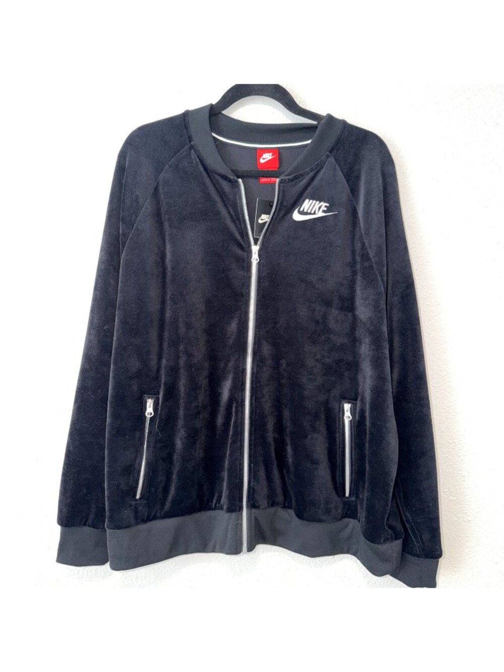 Nike Womens Plus 2X Black Velour Track Jacket Full Zip Swoosh NWT Y2K Athleisure